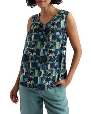 Seasalt Cornwall Cobbs Well Printed Sleeveless Organic Cotton Top - Blue