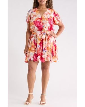 Sugarlips Floral Print Surplice Minidress - Pink