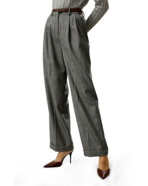 LILYSILK Wide Leg Wool-Flannel Suit Pants - Multicolor