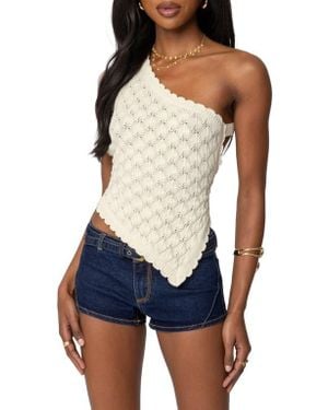 Edikted Codi Asymmetric One-Shoulder Open Back Knit Top - Blue