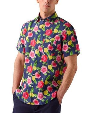 Robert Talbott Morgan Printed Linen Short Sleeve Shirt - Red