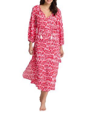 Tommy Bahama Ikat Stripe Tie Waist Cover-Up Dress - Red