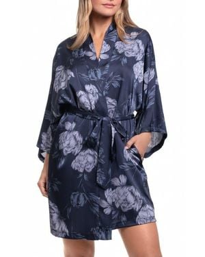 MIDNIGHT BAKERY Floral Satin Robe - Blue