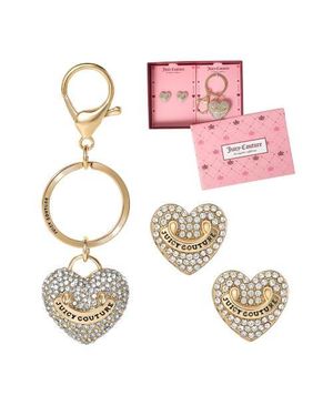 Juicy Couture Pave Heart Keychain & Earrings Set - Pink