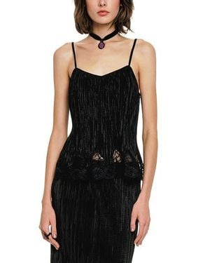 Anna Sui Plisse Lace Trimmed Camisole - Black