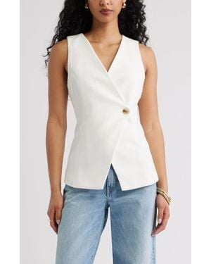Open Edit Icon Twill Asymmetric Button Vest - White