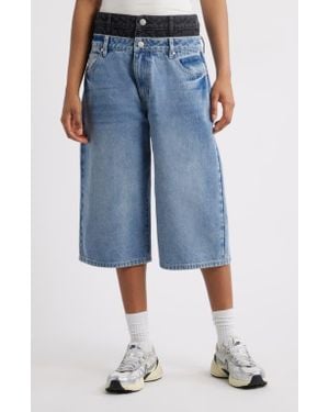 PTCL Briar Double Waistband Wide Leg Denim Shorts - Blue