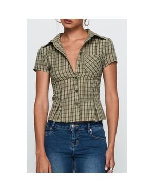 Princess Polly Alma Mater Check Cotton Button-Up Shirt - Green