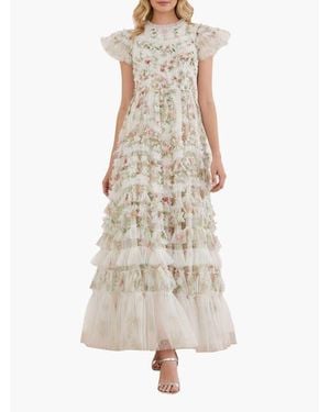 Needle & Thread Colette's La Vie En Rose Round Neck Gown - Natural