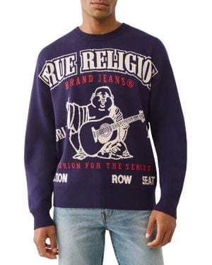 TRUE RELIGION Boxy Logo Sweater - Blue
