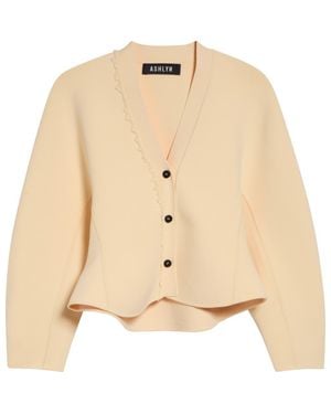 Ashlyn Henry Asymmetric Ruffle Cardigan - Natural