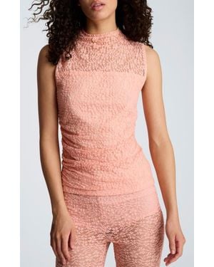 Kenneth Cole Stretch Lace Overlay Sleeveless Top - Pink