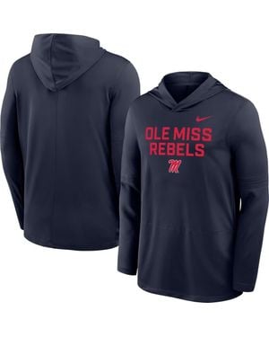 Nike Ole Miss Rebels 2025 Sideline Dri-Fit Long Sleeve Hoodie T-Shirt - Blue