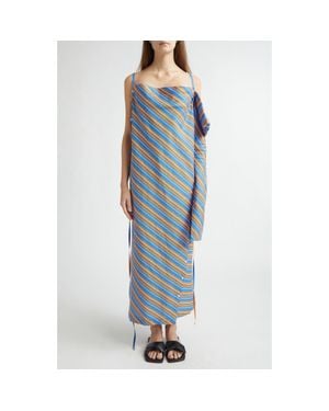Setchu Origami 1 Convertible Long Sleeve Cotton & Silk Dress - Blue
