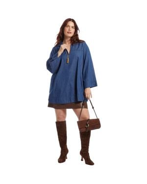June + Vie Cotton Denim Blouse - Blue