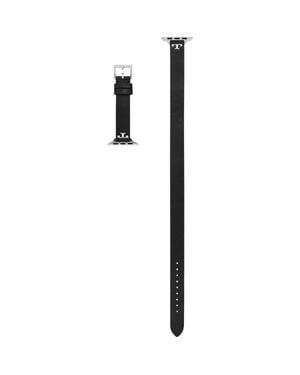 Tory Burch The T Double Wrap Leather Apple Watch Watchband - Black