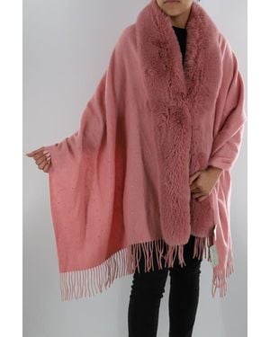 La Fiorentina Embellished Wrap With Faux Fur - Red