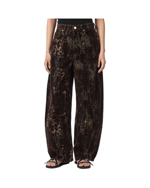 AllSaints Jett Flock Leopard Print Wide Leg Jeans - Black