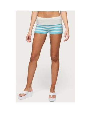 Edikted Saphi Stripe Foldover Waist Knit Shorts - Blue