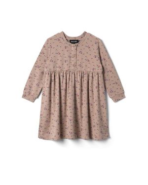 Space Grey Long Sleeve Jersey Floral Printed Dress - Natural