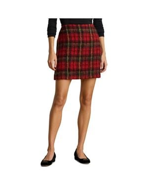 Ralph Lauren Plaid Mohair Pencil Miniskirt - Red