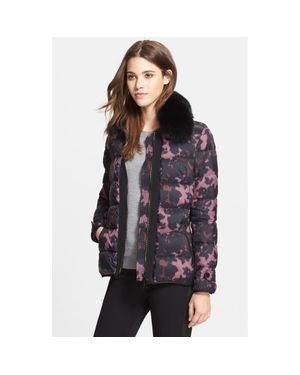 Burberry 'Redbury' Print Down Jacket With Removable Genuine Fox Fur Collar - Gray