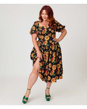 Smak Parlour Plus Size Puff Sleeve Swing Dress - Multicolor