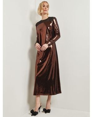 Misook Modern Fit Sheer Shoulder Sequin A-Line Maxi Dress - Natural