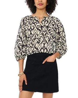 Vince Camuto Print Lace Up Top - Black