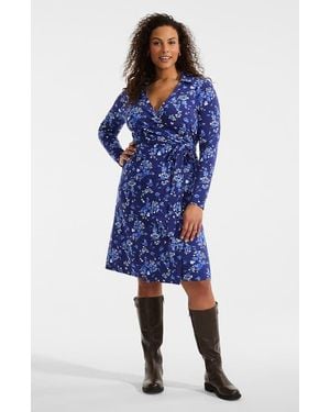Lands' End Cotton Modal Collared Wrap Dress - Blue