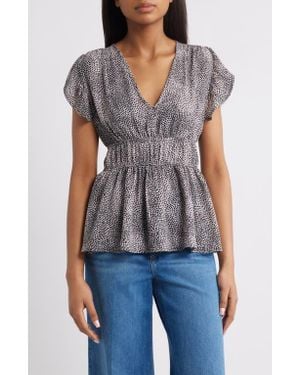 Loveappella Empire Waist Flutter Sleeve Top - Gray