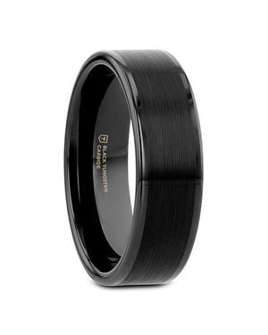 Larson Jewelers Vulcan Flat Tungsten Ring With Brushed Center And Polished Edges - Black