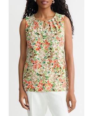 Kasper Pleat Neck Sleeveless Top - Multicolor