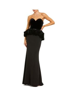 Mac Duggal Strapless Velvet Puplum Top With Crepe Skirt Gown - Black