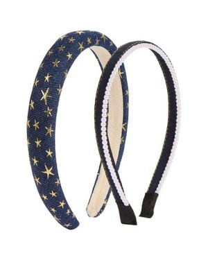 Cara Kids' Denim & Faux Pearl 3-Pack Headbands - Blue