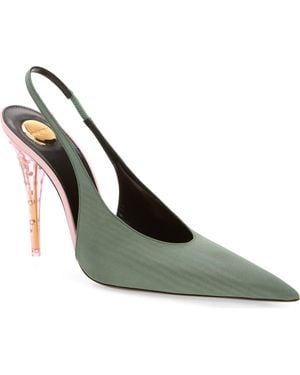 Saint Laurent Allure Strass Clear Heel Pointed Toe Slingback Pump - Green