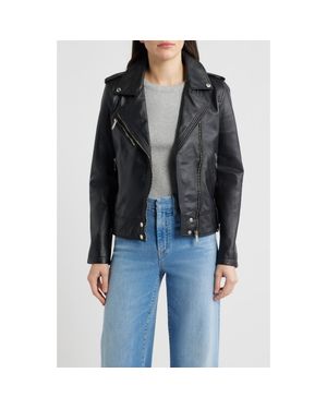Sam Edelman Trapunto Stitch Leather Moto Jacket - Black