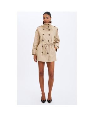Miss Circle Vanetta High Collar Double-Breasted Trench Mini Coat - Natural
