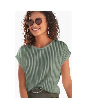 Lascana Ribbed Short Sleeve Top - Green