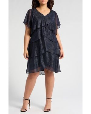 Sl Fashions Shimmer Bodre Tiered Ruffle Dress - Blue