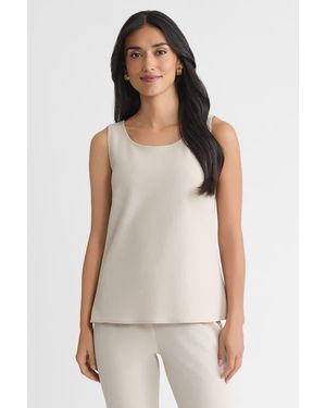 Ming Wang Stretch Deco Crepe Scoop Neck Tank - White