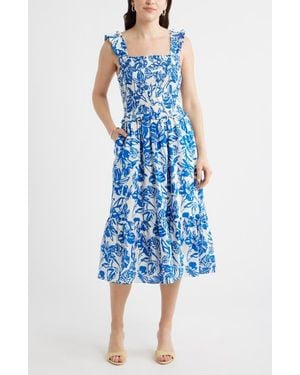 Caslon Smocked Tiered Sundress - Blue