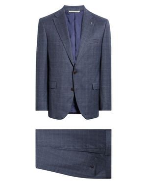 Jack Victor Esprit Contemporary Fit Check Super 110S Wool Suit - Blue