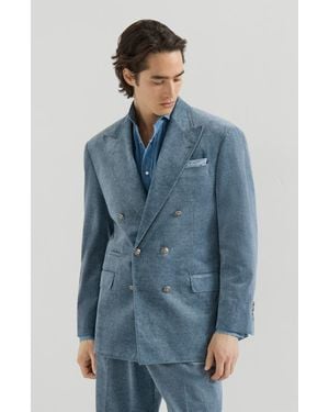 Brunello Cucinelli Denim-Effect Cotton Velvet One-And-A-Half Breasted Tailor Blazer With Metal Buttons - Blue