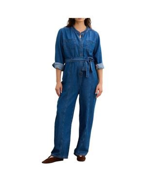 HATCH The Drapey Denim Jumpsuit - Blue