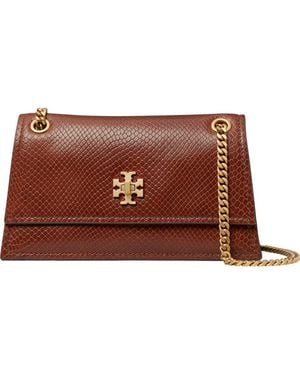 Tory Burch Kira Snake Embossed Leather Shoulder Bag - Brown