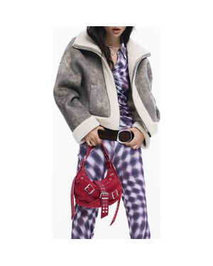 Desigual Mixed Media Faux Leather Jacket With Faux Shearling Trim - Black