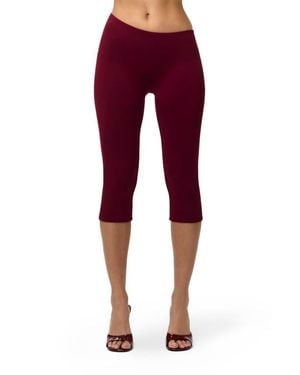 Naked Wardrobe Asymmetric Waist Capri Leggings - Red