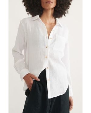 Marine Layer Double Gauze Cotton Button-Up Shirt - White