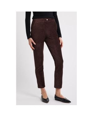 Hue High Waist Corded Knit Straight Leg Pants - Brown